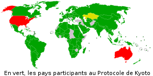 Carte: pays participants au Protocole de Kyoto (2005) - licence GFDL